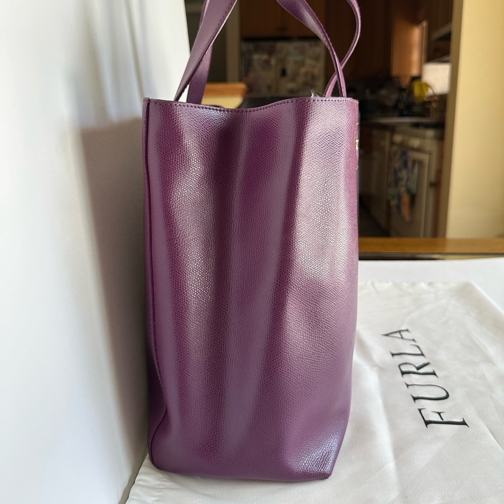 Furla Deep Plum Leather Tote with Gold Logo - Picture 11 of 11